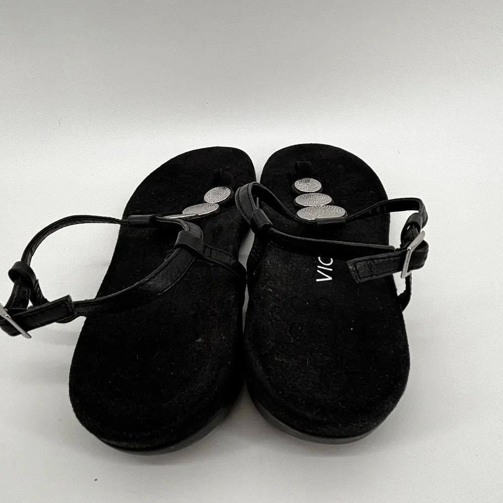 Vionic Lizbeth T Strap Black Thong Slingback Orthopedic Sandals‎ Womens 9 UK7